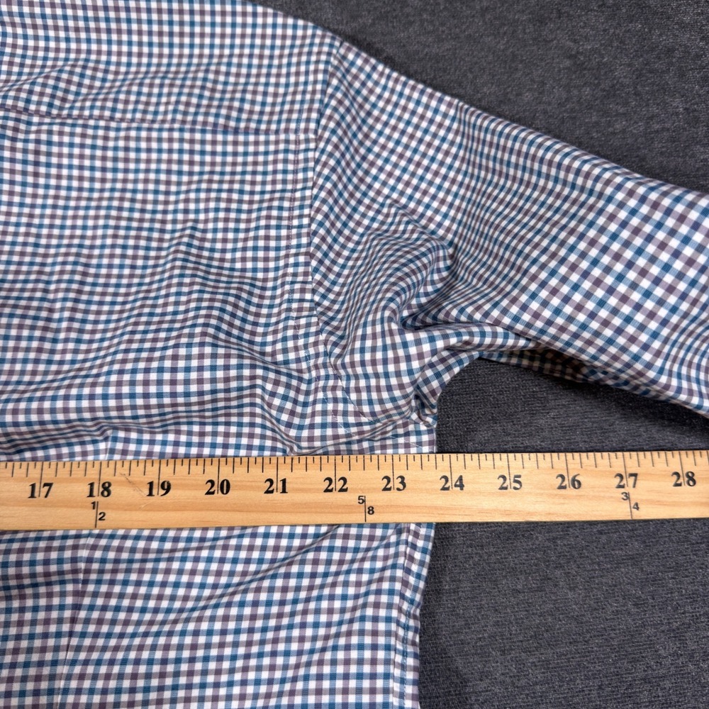 Eton Button Down Shirt Mens 17.5 Blue Gingham Contemporary Fit Cotton Twill - Picture 5 of 8